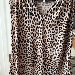 Chaus Animal Print V-Neck Blouse - Black and Tan